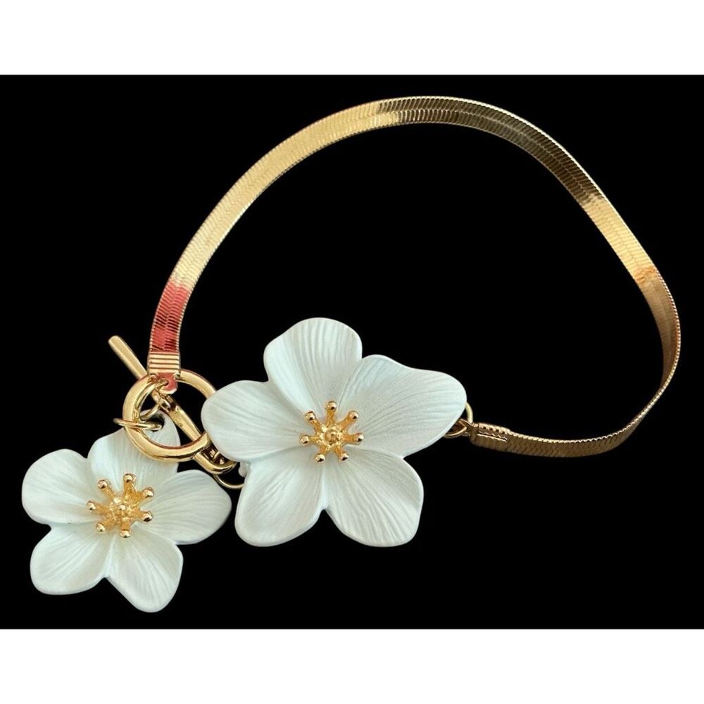 Faux Gold and Metal Flowers Ankle Bracelet 8.5” NWOT